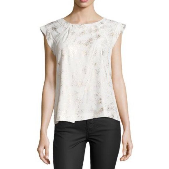 Rebecca Taylor Tops - Rebacca Taylor Womens Silk Blouse Sz S Foil-Print Cream/Gold Flowy Feminine